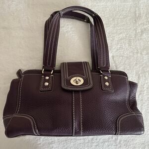 Coach Vintage Pebbled Leather Turnlock Rare Deep Plum Purple Y2K Bag